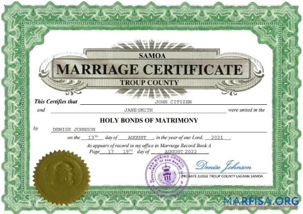 Downloadable Samoa marriage certificate Word and PDF template
